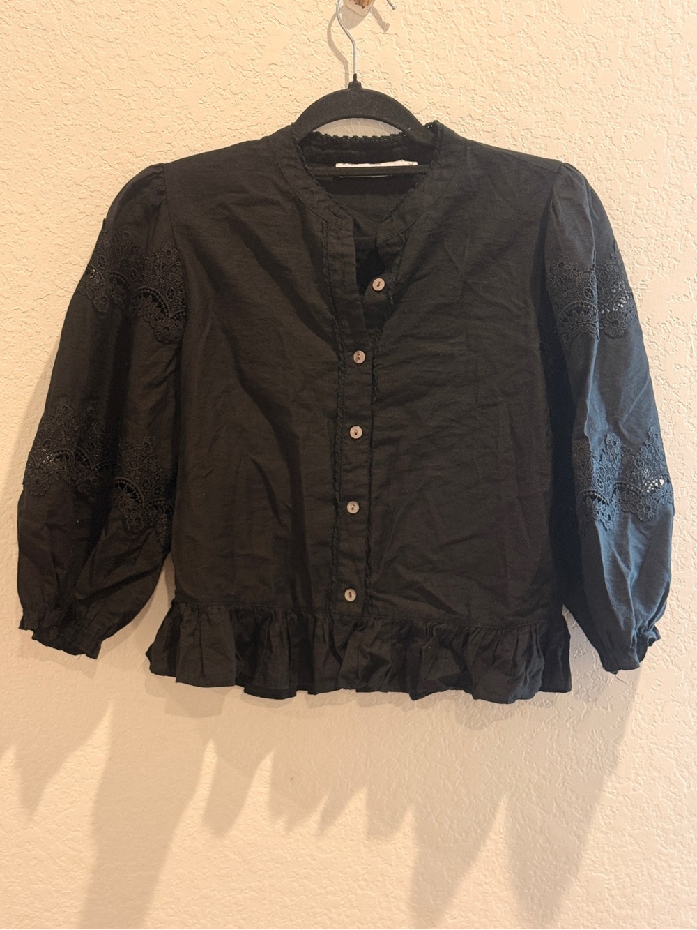 Rebecca Minkoff Black Ruffle Hem Button-Down Blouse